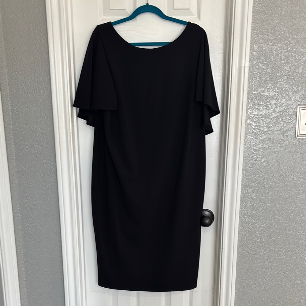 Black Sheath Dress with Flutter Sleeves and Scoop Neck Calvin Klein Size 16W